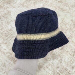 Wigwam Hat Bucket Fitted Mens Navy Cream Stripe Knit Wool Made in USA Winter
